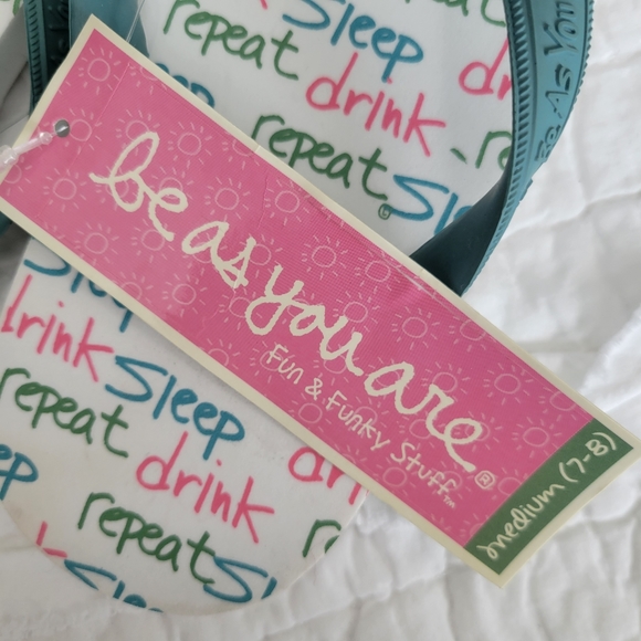Drink Sleep Repeat Flip Flops Sandals M 7-8 NWT Be As You Are - Picture 4 of 9